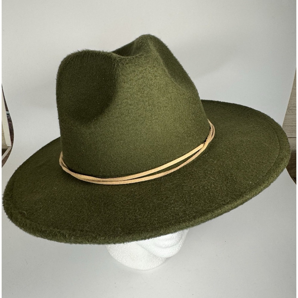 Fedora Hat Classical Wide Brim Western Cap Men Women Vintage Green w Strap